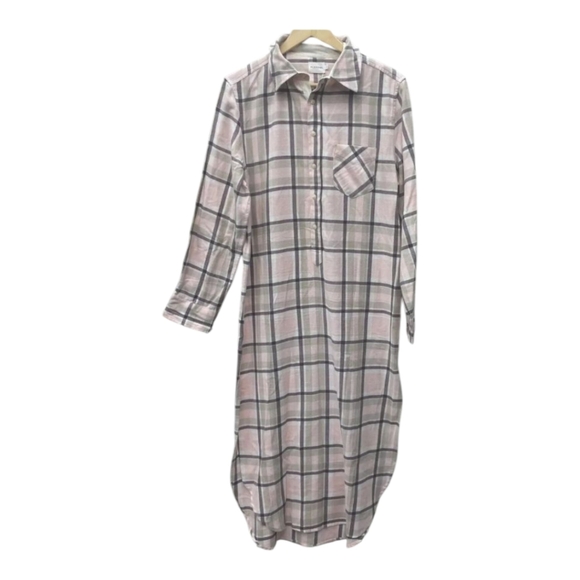 FLANNEL AUSTRALIA Chic Light Pink, Gray Plaid Shirt Dress or Duster Size 6-8 - Picture 1 of 13